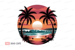 Tropical sunset ocean wave palm trees image Product Image 1
