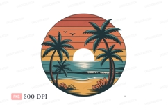 Tropical sunset beach palm trees ocean Product Image 1