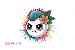 Angry face with colorful hair and flower cartoon Product Image 1