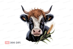Black white cow with wheat brown blue Product Image 1