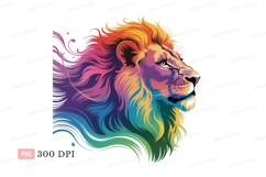 Majestic lion colorful mane rainbow black Product Image 1