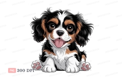 Adorable tri color puppy with fluffy fur canine animal Product Image 1