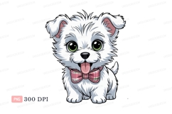 Fluffy white puppy green eyes pink bow image Product Image 1