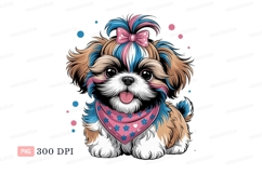 Fluffy puppy with pink bow and bandana blue Product Image 1