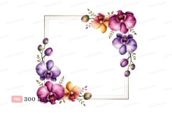 Floral frame orchids purple pink yellow gold image Product Image 1