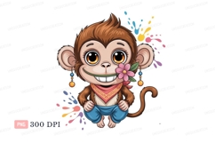Cute monkey with flower and colorful splashes pink Product Image 1