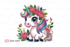 Cute unicorn surrounded by pink roses fantasy magical Product Image 1