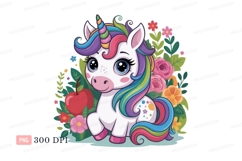 Cute unicorn surrounded by flowers and apple rainbow Product Image 1