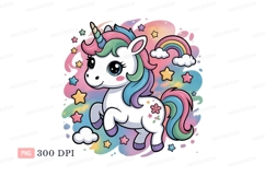 Cute unicorn rainbow stars clouds image Product Image 1