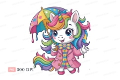 Cute unicorn holding colorful umbrella rainbow pink Product Image 1