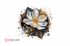 White flower golden accents leaves pearls Product Image 1