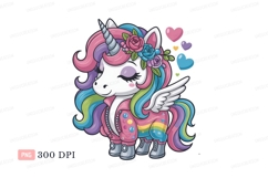 Cute unicorn with rainbow mane and wings hearts Product Image 1