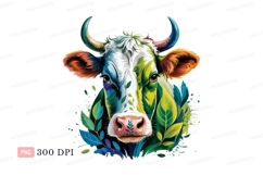 Colorful cow surrounded by foliage green blue Product Image 1