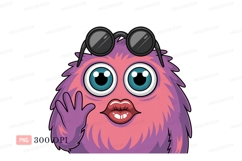 Fluffy monster with sunglasses and kiss lips pink purple Product Image 1