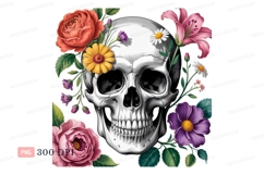 Skull flowers roses lilies Product Image 1