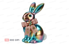 Iridescent bunny with bow metallic teal Product Image 1