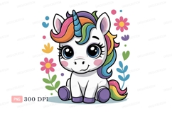 Cute unicorn with rainbow mane and flowers image Product Image 1