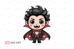 Chibi vampire character with fangs and cape cute cartoon Product Image 1