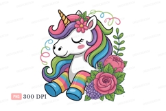 Unicorn with rainbow mane and flowers pink Product Image 1