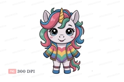 Cute cartoon unicorn with rainbow jacket image Product Image 1