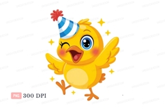 Yellow chick wearing party hat blue Product Image 1