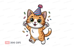 Orange tabby cat wearing party hat celebrates image Product Image 1