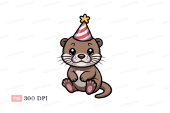 Cute otter wearing party hat animal cartoon Product Image 1