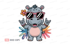 Cool hippo rockstar with flower and paint sunglasses Product Image 1