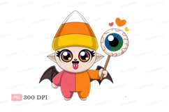 Cute bat character with candy corn hat and eyeball lollipop Product Image 1