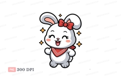 Cute bunny with red bow and bandana cartoon animal Product Image 1