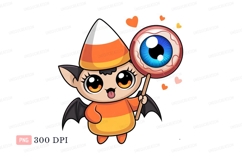 Cute bat character with candy corn hat and eyeball lollipop Product Image 1