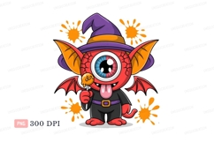 Red cyclops monster wearing witch hat halloween Product Image 1