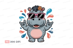 Cool hippo rockstar with flower sunglasses water Product Image 1