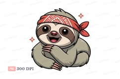 Happy sloth wearing bandana grey cute Product Image 1