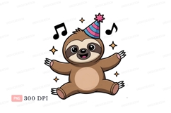 Happy sloth wearing party hat celebration cute Product Image 1