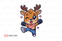 Cheerful cartoon reindeer winking and dancing cute Product Image 1
