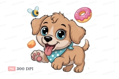 Cute puppy with bee donut and macaron image Product Image 1