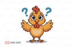 Curious chick with question marks orange blue Product Image 1
