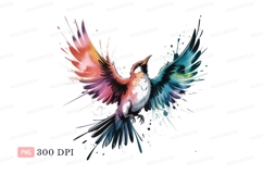 Colorful bird wings spread black background watercolor Product Image 1