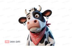 Cartoon cow with bandana and earrings black Product Image 1
