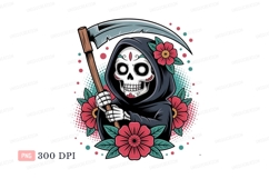 Grim reaper skull with flowers death Product Image 1