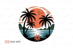 Tropical sunset ocean palm trees image Product Image 1