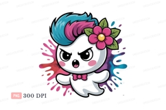 Cute ghost with flower and colorful splashes pink blue Product Image 1