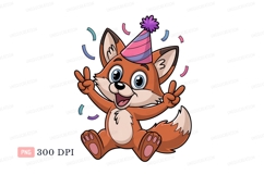 Joyful fox celebrates with party hat and confetti animal Product Image 1
