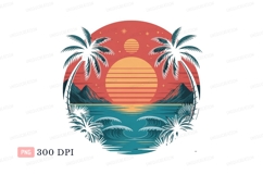 Sunset ocean palm trees waves mountains image Product Image 1