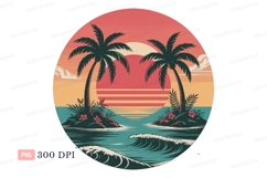 Tropical island sunset ocean waves palm tree Product Image 1