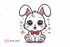Cute white bunny with red bow cartoon Product Image 1