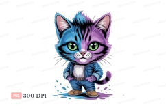 Colorful cat wearing denim jacket jeans Product Image 1