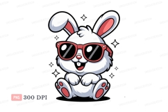 Fluffy rabbit wearing red sunglasses bunny white Product Image 1
