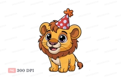 Cute lion cub wearing party hat animal Product Image 1
